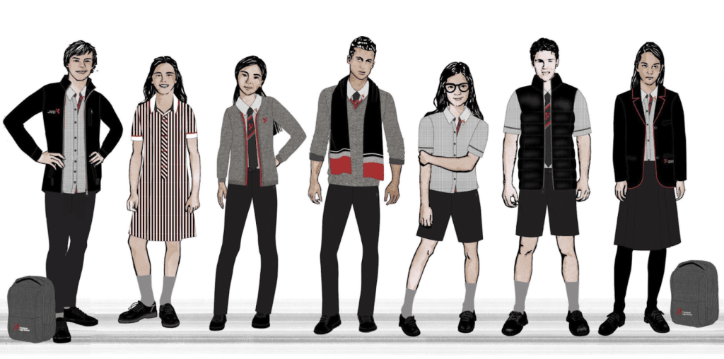 Illustration of a group of students wearing FHS Uniform